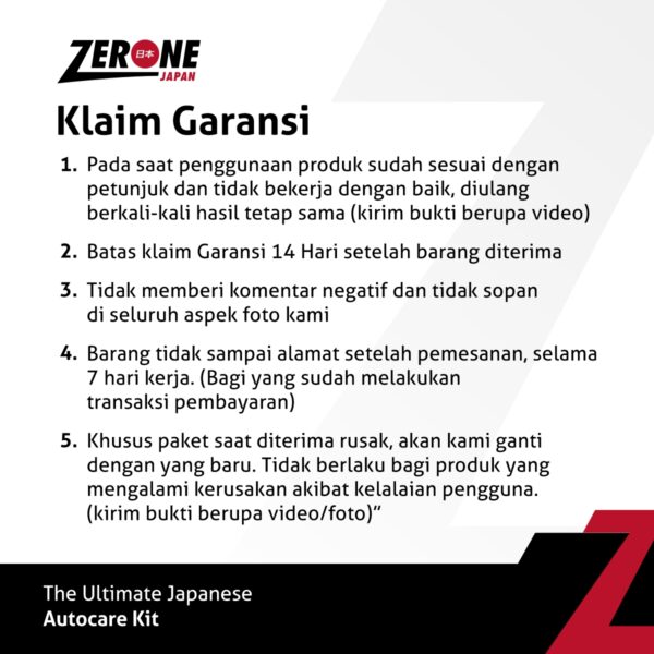 Zerone Japan - Interior Cleaner - Klaim Garansi